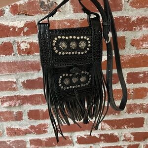 Vintage Morocco Black and Silver Fringe Leather Crossbody Bag